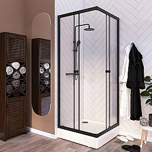 Душевой уголок Радомир Берген SQ 1-09-6-0-0-3480 100х100 профиль черный/стекло прозрачное купить в интернет-магазине Sanbest