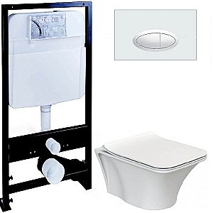 Унитаз Boheme Mirage 965-W с инсталяцией и кнопкой 665-W белый глянцевый/белый, безободковый купить в интернет-магазине Sanbest