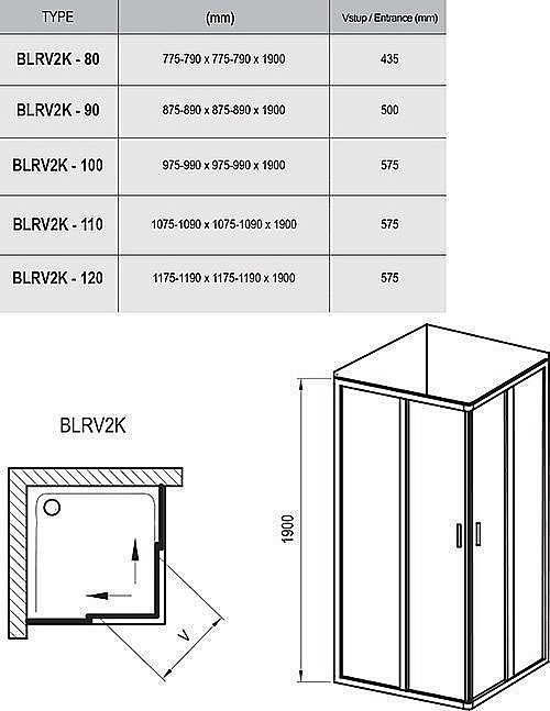 Душевой уголок Ravak Blix BLRV2K профиль сатин/стекло матовое купить в интернет-магазине Sanbest