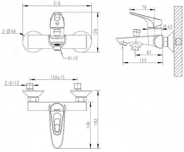 Смеситель для ванны Bravat DROP-D F648162C-B-RUS купить в интернет-магазине сантехники Sanbest