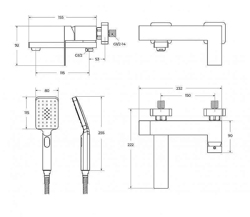 Смеситель для ванны Cezares SLIDER-VD-GM оружейная сталь купить в интернет-магазине сантехники Sanbest