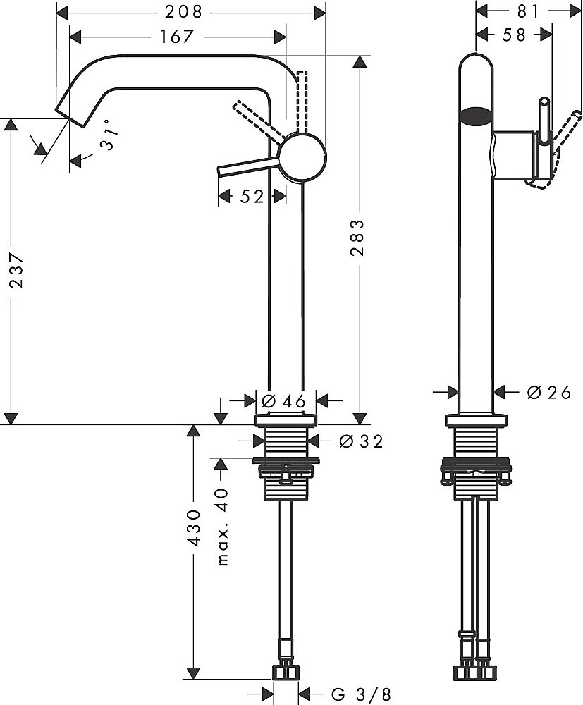 Смеситель для раковины Hansgrohe Tecturis S 73370000 хром купить в интернет-магазине сантехники Sanbest