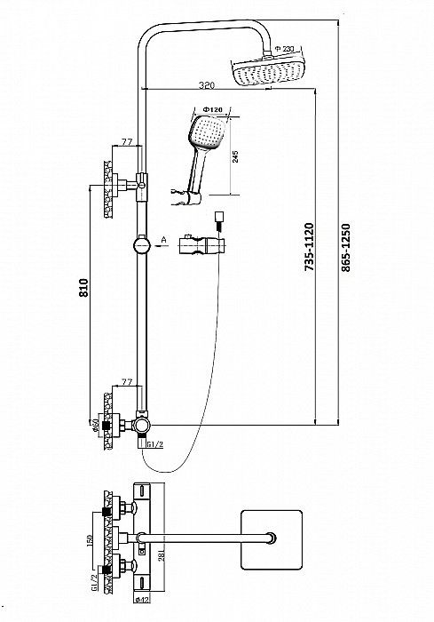 Душевая система Orange Thermo T02S4-912cr хром купить в интернет-магазине сантехники Sanbest