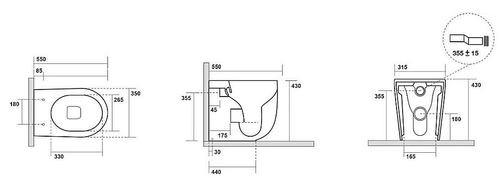 Унитаз приставной Kerasan Nolita 5318 Светло Серый, безободковый купить в интернет-магазине Sanbest
