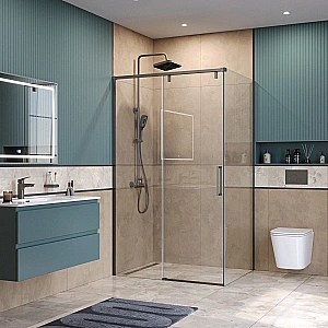 Душевой уголок BelBagno SOFT_CLOSE-1-AH-1 120х80 стекло прозрачное/профиль оружейная сталь купить в интернет-магазине Sanbest