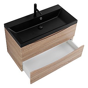Тумба с раковиной Belbagno MARINO 80 белый дуб/черная раковина для ванной в интернет-магазине Sanbest