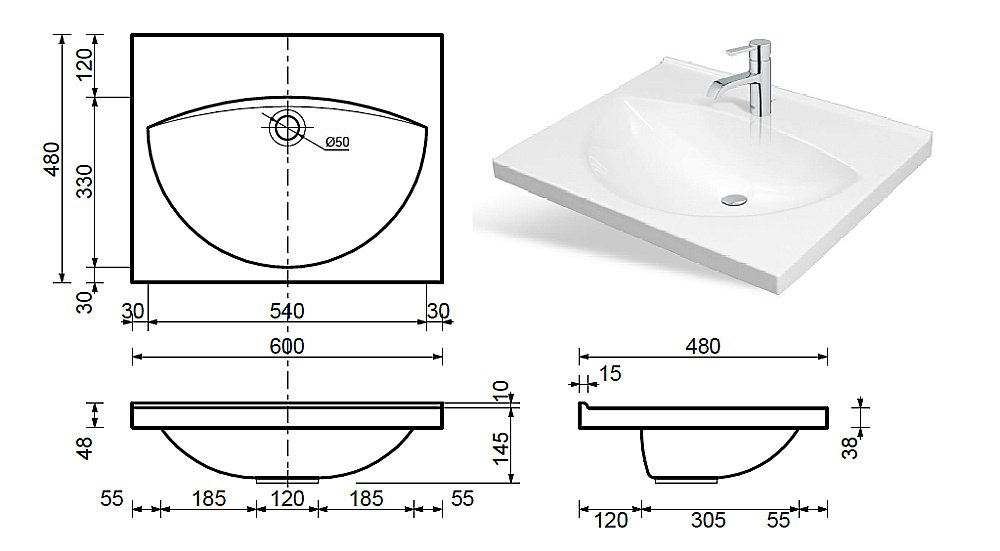 Раковина Эстет Белла 60 цвет по RAL c блестками купить в интернет-магазине Sanbest