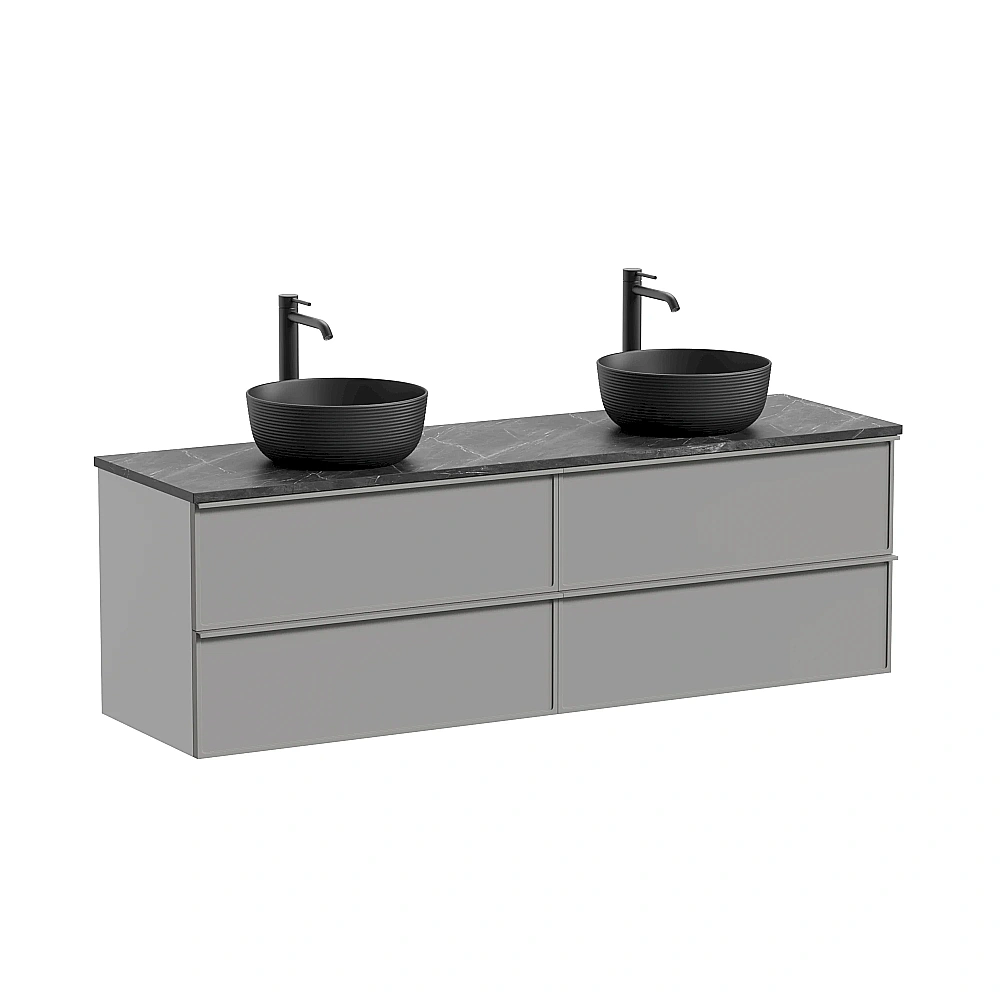Тумба с раковиной и столешницей Sancos Velta 160 VL80WG+CN6073MB теплый серый матовый/раковина черная матовая для ванной в интернет-магазине Sanbest