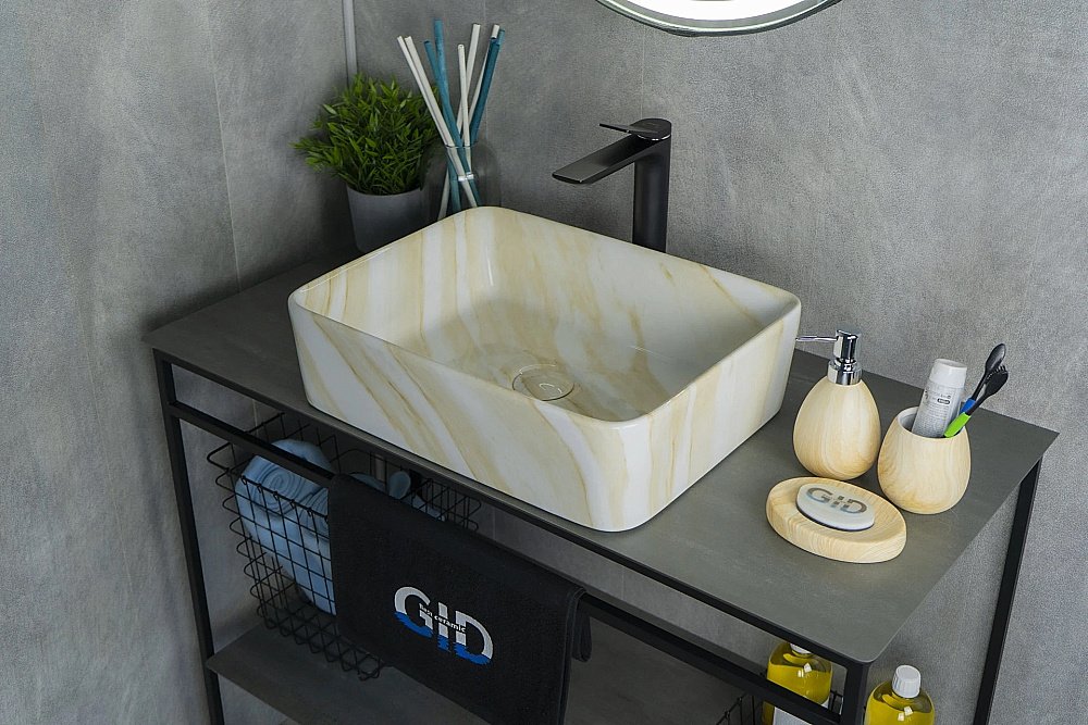 Раковина накладная Gid Geometrico 48 Mnc600 54459 бежевый мрамор купить в интернет-магазине Sanbest