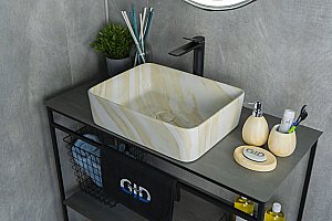 Раковина накладная Gid Geometrico 48 Mnc600 54459 бежевый мрамор купить в интернет-магазине Sanbest