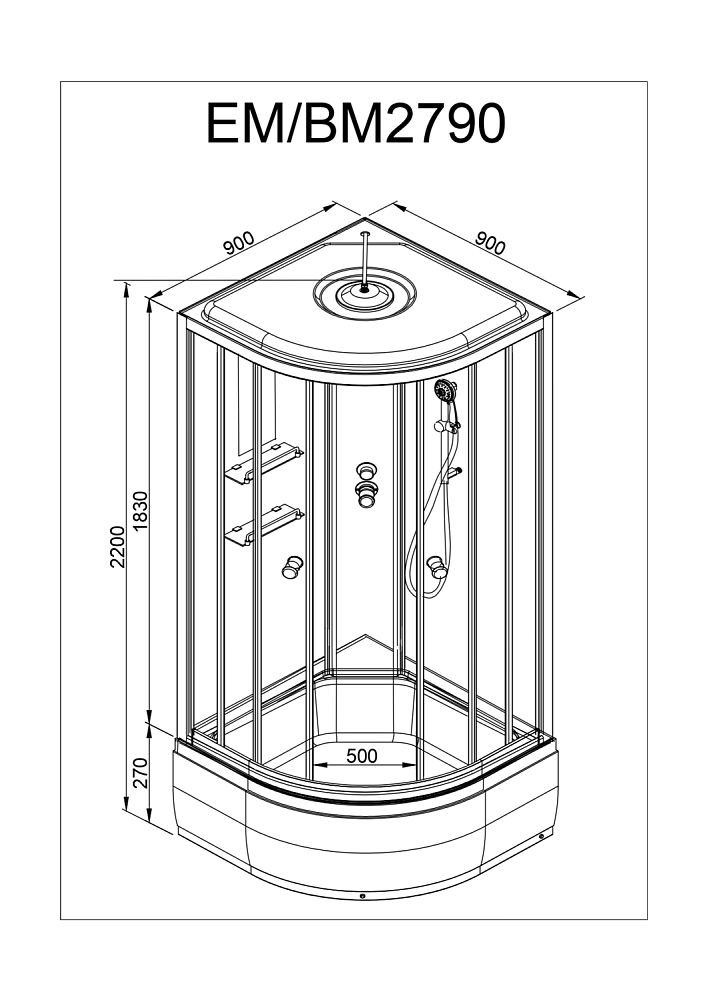 Душевая кабина Deto Серия ЕМ ЕМ2790 стандартная 90x90 купить в интернет-магазине Sanbest