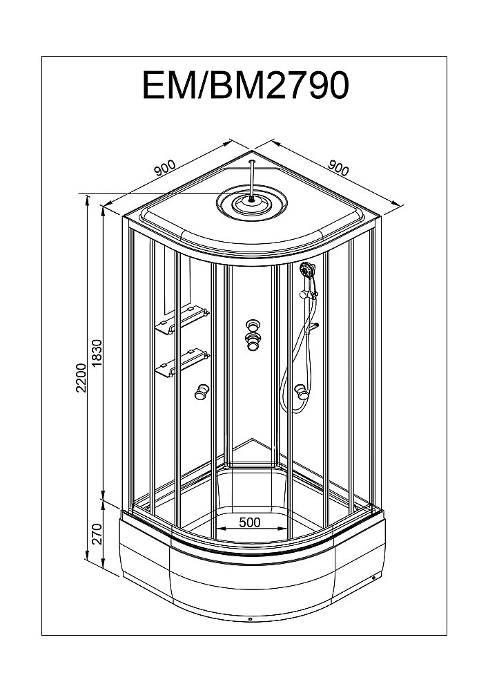 Душевая кабина DTO Серия ЕМ ЕМ2790 стандартная 90x90 купить в интернет-магазине Sanbest