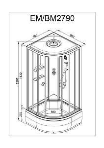 Душевая кабина Deto Серия ЕМ ЕМ2790 стандартная 90x90 купить в интернет-магазине Sanbest