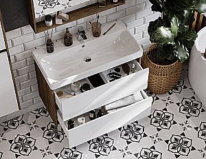 Тумба с раковиной Акватон Сканди 70 белая/дуб рустикальный для ванной в интернет-магазине Sanbest