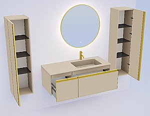 Тумба с раковиной Armadi Art QUATRO 2 140 DAPHNE/профиль MATT GOLD/раковина DAPHNE для ванной в интернет-магазине Sanbest