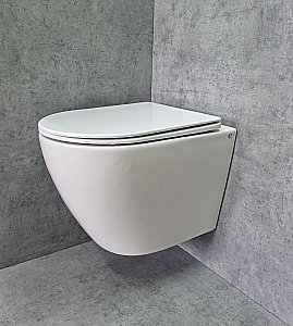 Унитаз подвесной CeramaLux TR2196 белый, безободковый, с крышкой микролифт, слив торнадо купить в интернет-магазине Sanbest