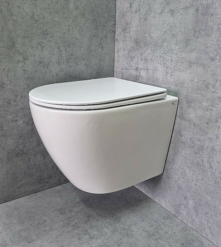 Унитаз подвесной CeramaLux TR2196 белый, безободковый, с крышкой микролифт, слив торнадо купить в интернет-магазине Sanbest