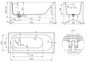 Ванна S-Sense Salini ORNELLA КIТ 102411G 170x75 глянцевая купить в интернет-магазине Sanbest