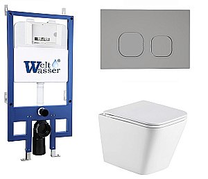 Унитаз подвесной WeltWasser BAMBERG 545+GELBACH 043 MT-WT+BAMBERG CR белый матовый, безободковый, с крышкой микролифт, слив-торнадо, с инсталляцией и кнопкой  хром купить в интернет-магазине Sanbest