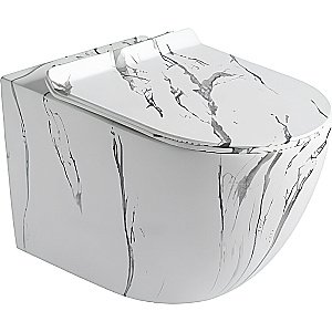 Унитаз подвесной Ceramalux 2213-K белый мрамор, безободковый, с крышкой микролифт купить в интернет-магазине Sanbest