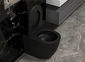 Унитаз напольный Abber Bequem AC1111TMB черный матовый, безободковый, с крышкой микролифт, слив-торнадо купить в интернет-магазине Sanbest