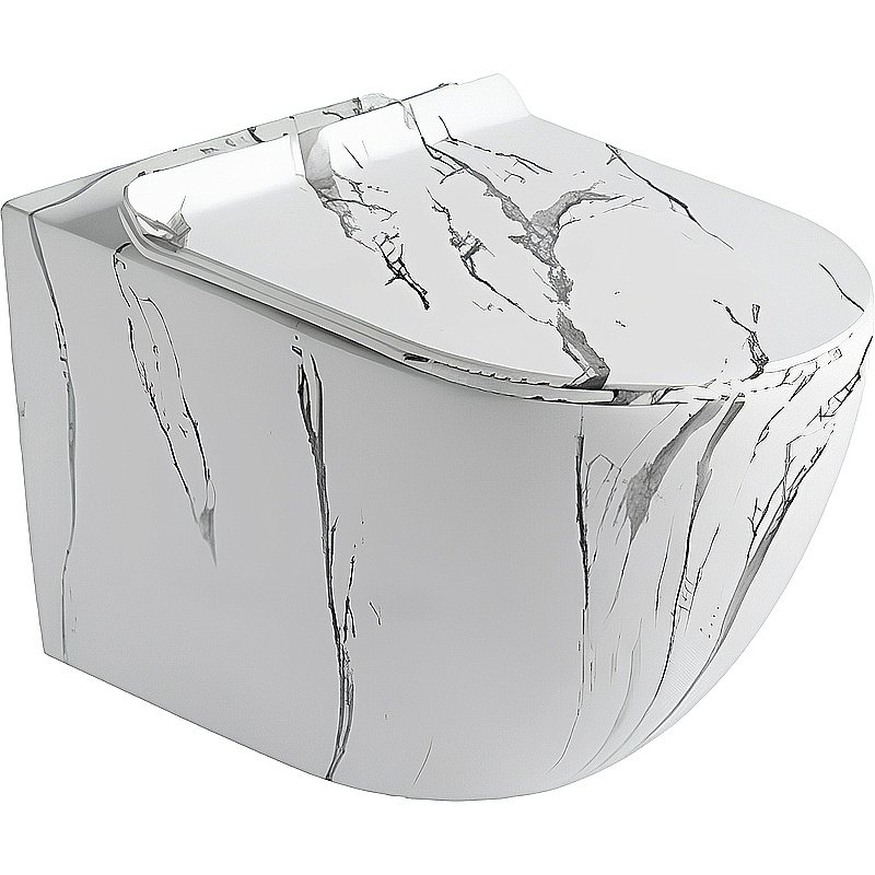 Унитаз подвесной Ceramalux 2213-K белый мрамор, безободковый, с крышкой микролифт купить в интернет-магазине Sanbest