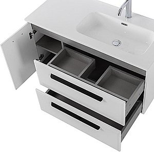 Тумба с раковиной Cezares ECO-CER-N 100 ECO-CER-N-1000-2C-1A-SO-BL белая глянцевая для ванной в интернет-магазине Sanbest