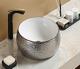 Раковина накладная Ceramalux NC 40 С1062 серебро, белая купить в интернет-магазине Sanbest