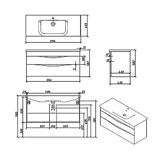 Тумба с раковиной Caprigo Lento 120 два ящика, бланж для ванной в интернет-магазине Sanbest