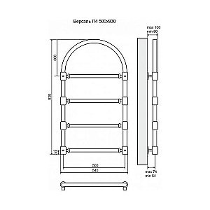 Полотенцесушитель электрический Terminus Версаль П4 500x930 левый/правый купить в интернет-магазине сантехники Sanbest