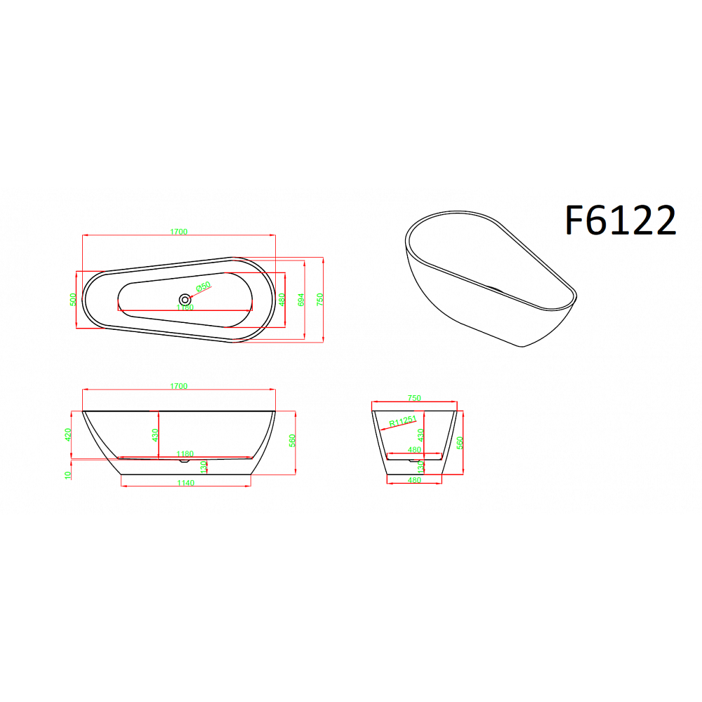 Ванна Frank 170х75 F6122 White купить в интернет-магазине Sanbest