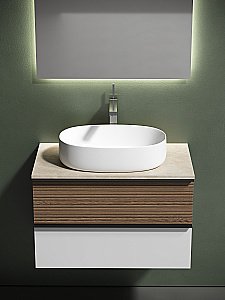 Тумба с раковиной Sancos DELTA 80 со столешницей, дуб светлый/белая для ванной в интернет-магазине Sanbest