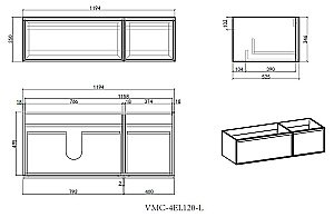 Тумба с раковиной Vincea Elise 120 VMC-4EL120MG/VCB-4EL120MW серый матовый для ванной в интернет-магазине Sanbest