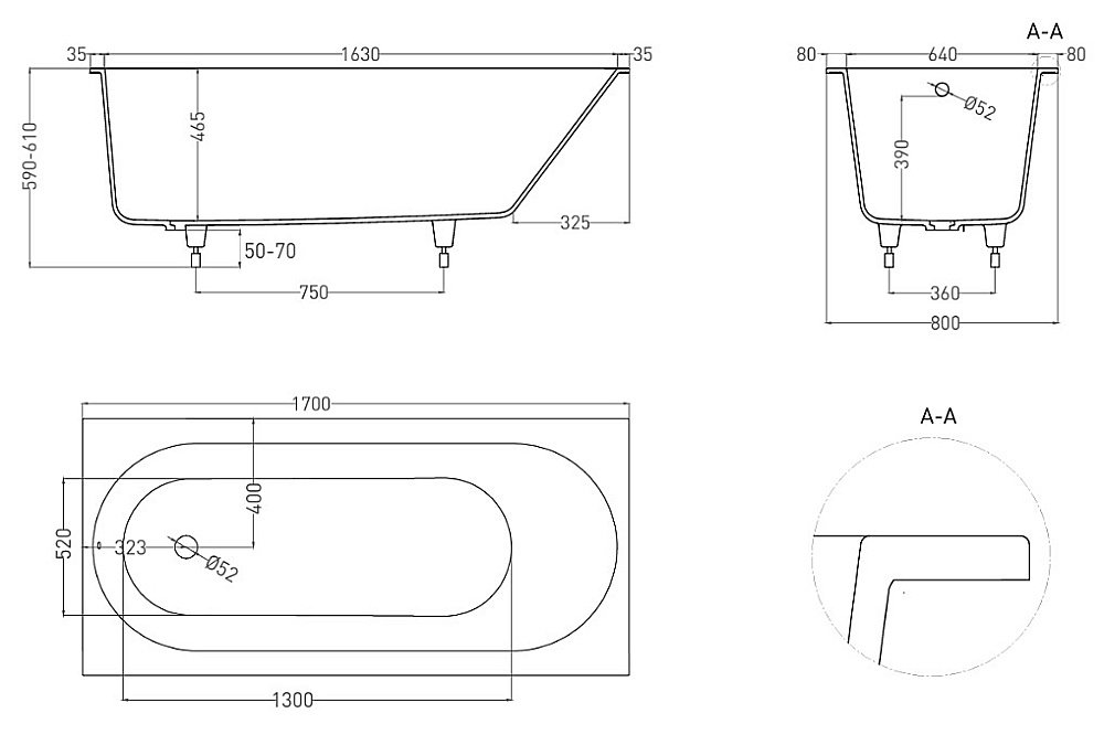 Ванна Salini Ornella S-Sense 170х80 102314GF RAL купить в интернет-магазине Sanbest