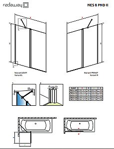 Шторка для ванны Radaway Nes 8 Black PND II 130 стекло прозрачное/профиль черный матовый купить в интернет-магазине Sanbest