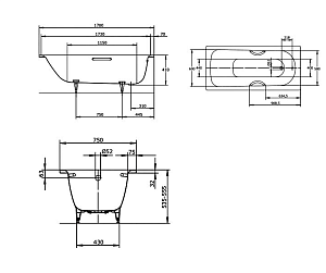 Стальная ванна Kaldewei Saniform Plus Star 336 170х75 Antislip купить в интернет-магазине Sanbest