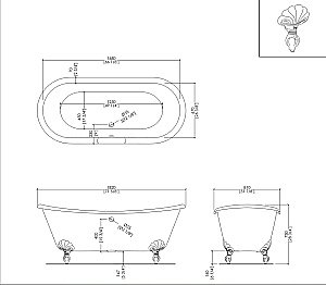 Ванна чугунная Devon&Devon Admiral Lux 2MRADMILUXVECRDD 182x81 белая купить в интернет-магазине Sanbest