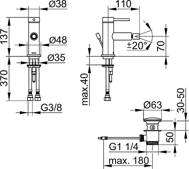 Смеситель для биде KEUCO IXMO SOFT 59509372000 черный матовый купить в интернет-магазине сантехники Sanbest