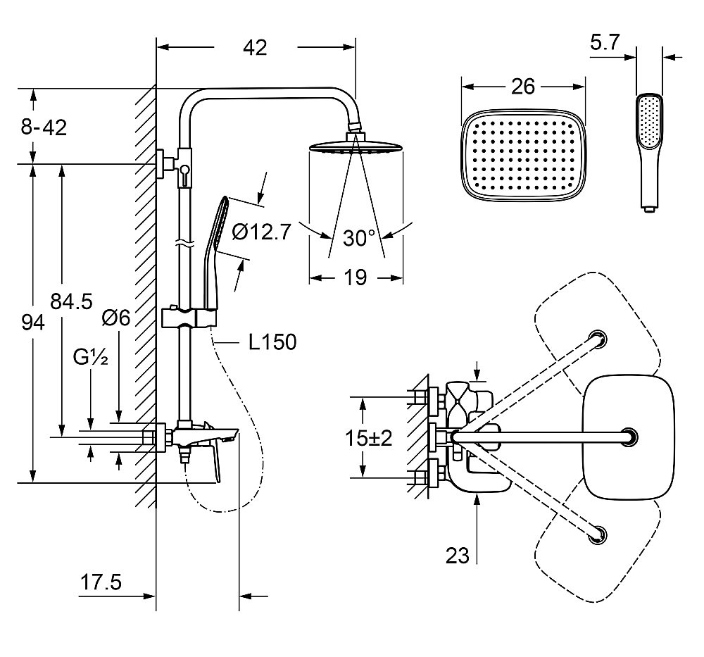 Душевая система Laguraty 7000 купить в интернет-магазине сантехники Sanbest
