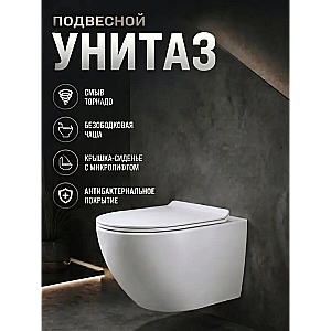 Унитаз подвесной Agger ATI09150+APB255 безободковый, смыв Торнадо, с инсталляцией, с крышкой микролифт, белый/кнопка оружейная сталь матовая купить в интернет-магазине Sanbest