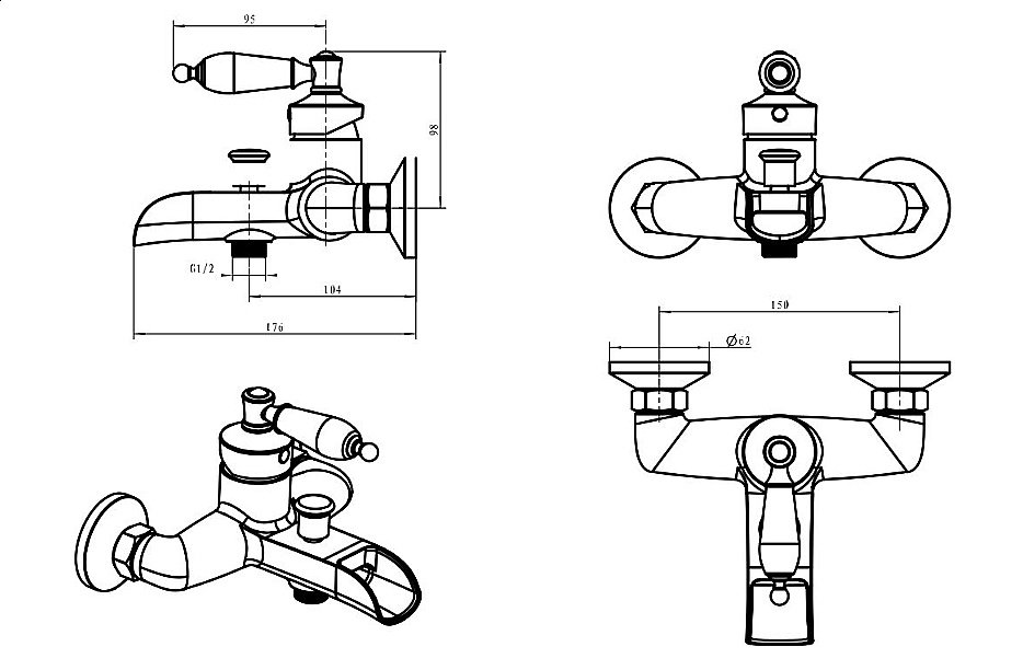Смеситель для ванны Boheme Vogue Cristal 203-CRST купить в интернет-магазине сантехники Sanbest