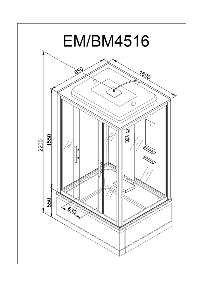 Душевая кабина Deto Серия EM ЕМ4516 стандартная 160x85 купить в интернет-магазине Sanbest