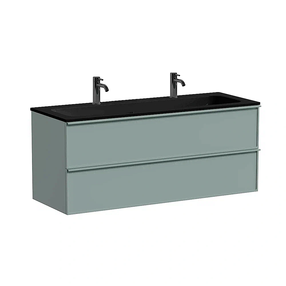 Тумба с раковиной Sancos Velta 120 VL120GG+CN7016MB серо-зеленая матовая/раковина черная матовая, 2 отверстия для ванной в интернет-магазине Sanbest