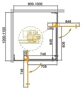 Душевой уголок Cezares Slider 90х100 SLIDER-AH-2-90/100-100/110-BR-Cr стекло бронза тонированное/профиль хром купить в интернет-магазине Sanbest