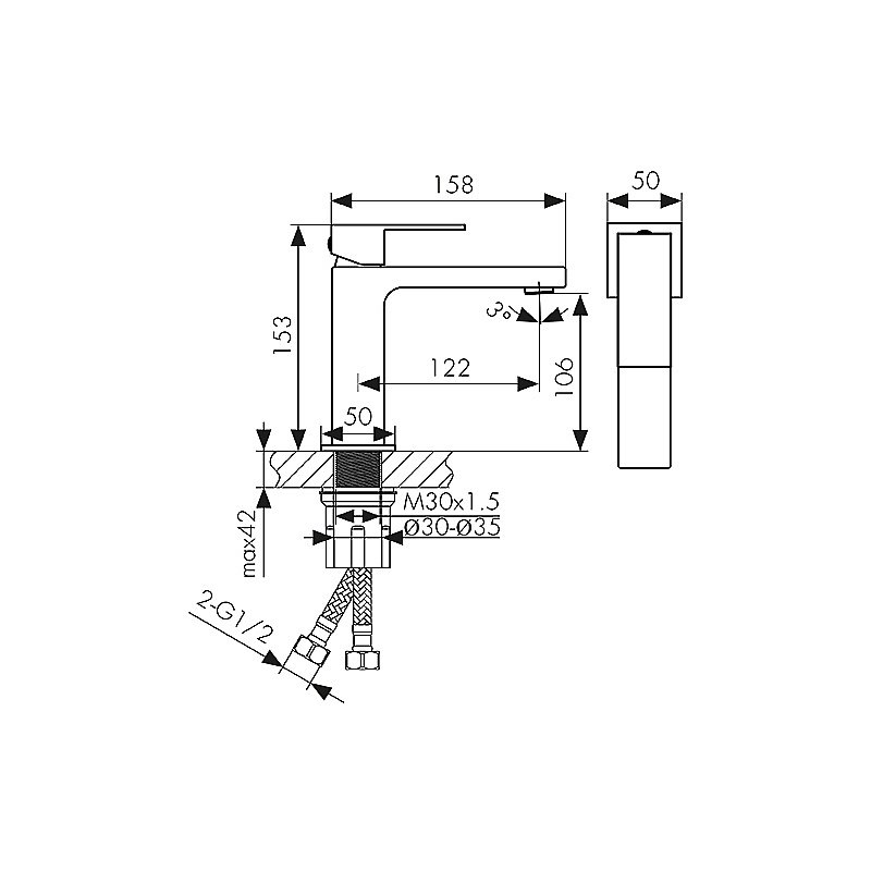 Смеситель для раковины Kaiser Cube 01211-15 вороненая сталь купить в интернет-магазине сантехники Sanbest
