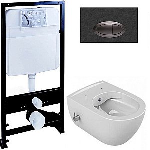 Унитаз Boheme Bianca 963-2 с инсталяцией и кнопкой 665-B белый глянцевый/черный, безободковый, с функцией биде купить в интернет-магазине Sanbest