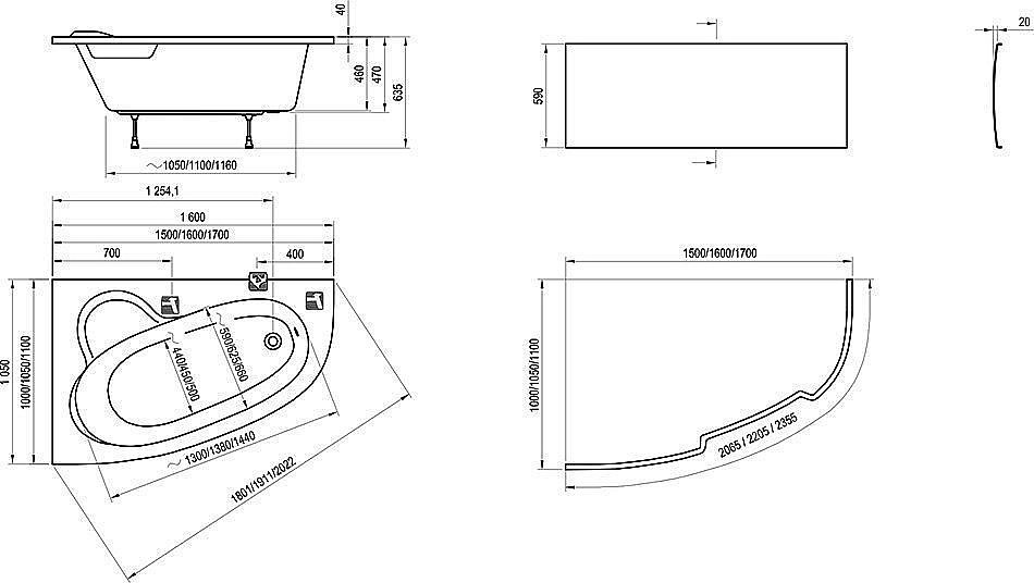 Ванна акриловая Ravak ASYMMETRIC 170X110 купить в интернет-магазине Sanbest