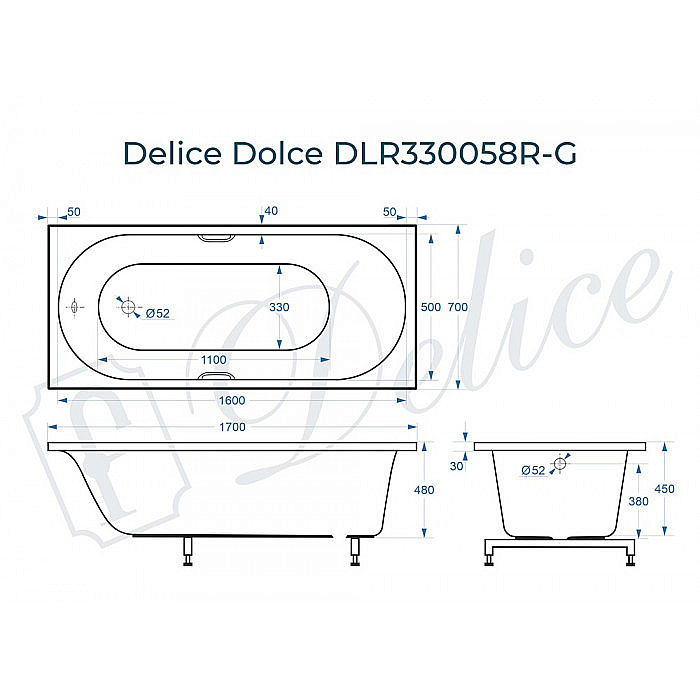Ванна Delice Dolce DLR330058R-G 170х70 белая/ручки хром купить в интернет-магазине Sanbest