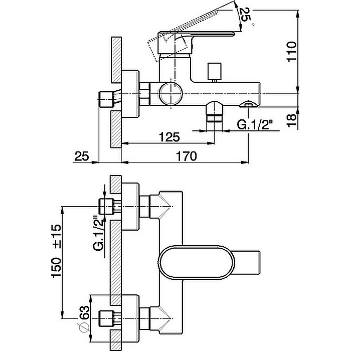 Смеситель для ванны Cisal LINEA VIVA LV00013021 хром купить в интернет-магазине сантехники Sanbest