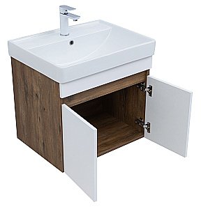 Тумба с раковиной Aquanet Оптима 60 344791+301803 дуб рустикальный/белый сатин для ванной в интернет-магазине Sanbest